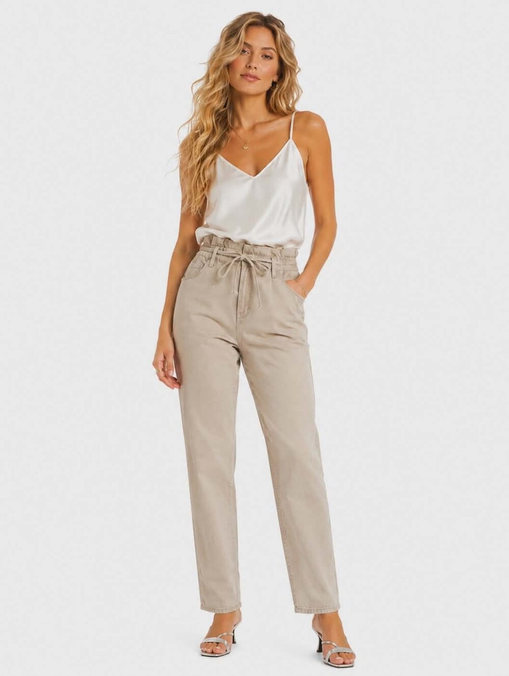 7 For All Mankind Khaki Paperbag Waist Pants Ankle Size 27